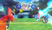 Mega Charizard faces off against Mega Garchoo