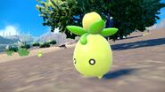 A close view of Smoliv from the second trailer of Pokémon Scarlet and Pokémon Violet.