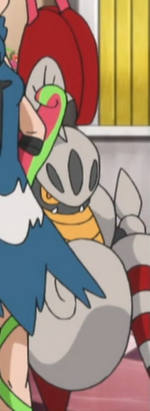 Escavalier was with its Trainer, Shulin, as they waited to see what their rating was for their performance in "XY109: Master Class Choices!".