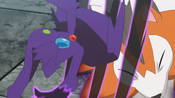 Sableye's Shadow Claw hits Lycanroc