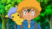 Ash and Pikachu with curly wigs