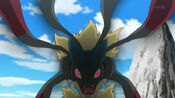 Mega Lucario roars in anger