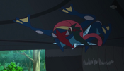 Ash-Greninja hides under the van