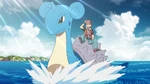 While freeing the Pokémon and scientist from Team Rocket, one person gave Red a Lapras. Since then, Red has used Lapras to travel to Cinnabar Island, defeated Lance in the Pokémon League, and capture a Tentacool.
