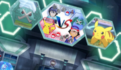 Ash's Pikachu and Alain's Metagross battle next