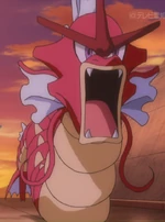 Lysandre sent out his Gyarados and with his Pyroar to battle Ash and Alain
