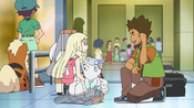 Brock meets Lillie and Vulpix