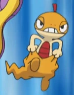 Scraggy was used by Team Skull Grunts to battle against Ilima and his Eevee. They were shortly defeated by Eevee when it used a combination of Quick Attack, Baby-Doll Eyes and Swift.