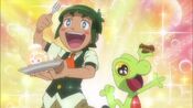 As Treecko, enjoying Serena's Poké Puffs.