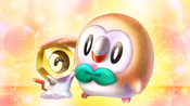 Meltan with its close friend and teammate Rowlet