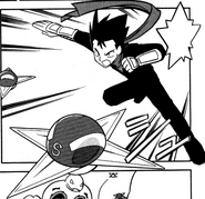 Koga throwing his modified Poké Ball Shuriken.