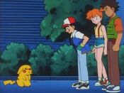 Pikachu follows Ash