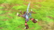 Frogadier slams Barbaracle to the ground via Aerial Ace