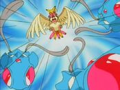 Pidgeotto and Pikachu fight the Tentacool