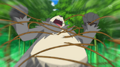 Pangoro has the leaf and breaks the rope