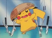 Pikachu nearly got hit by forks and knives