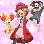 Fennekin and Pancham cheering for Serena