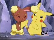 Buneary flirts with Pikachu