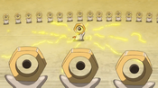 Meltan and their friend perform a fusion ritual to evolve into a single Pokémon, Melmetal