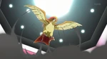 Pidgeot was the first Pokémon used against Red. It went up against his Jolteon.