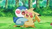 A big hug for Pikachu and Piplup