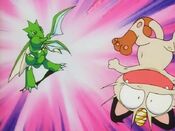 Scyther attacks Meowth