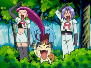 Jessie, Meowth, and James imitating Wobbuffet