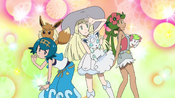 Lana, Lillie, Mallow, and their Pokemon