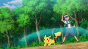 Ash and Pikachu continue their battle while sending a larger wave.