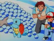 Danny and Ash attack Team Rocket using snowballs