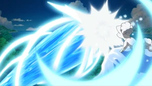 Lillie's Vulpix, Snowy, using Subzero Slammer.