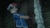 Ash trying to open the door with Frogadier's Frubbles