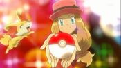 Fennekin celebrating Serena's capture of Pancham