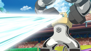 Flash Cannon being used by Ash's Melmetal.