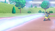 Flash Cannon being used by Roy's Lucario.