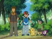 Ash, Brock and Pikachu try to cheer Max up