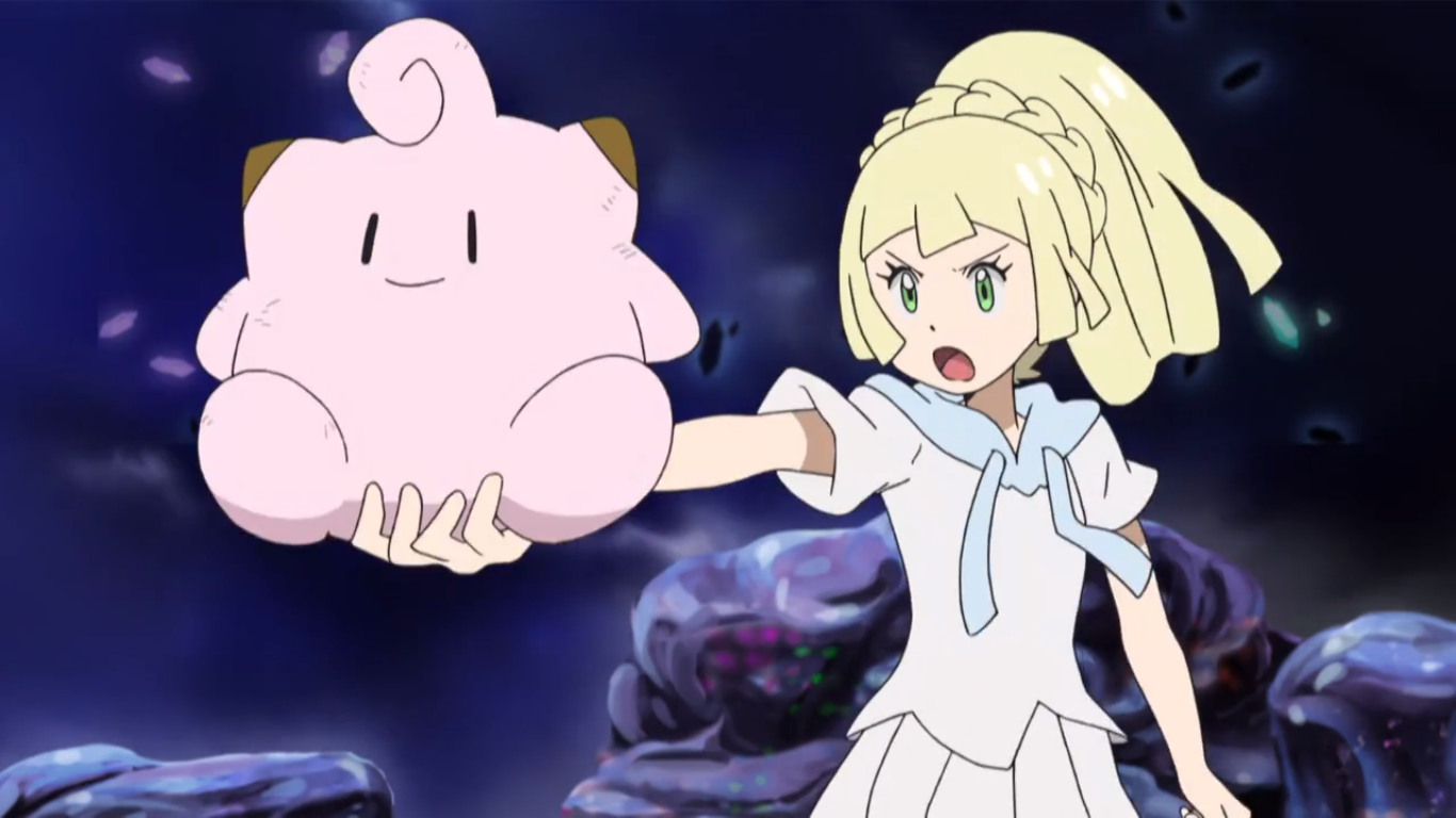 Lillie with UB-01, the first Ultra Beast from Pokemon Sun and