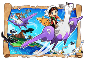 Brendan and May flying on Mega Latias and Mega Latios.