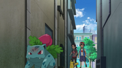 Ash and Goh following Ivysaur