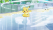 Pikachu uses Iron Tail to anchor itself to the ground