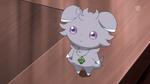 Espurr was always invited by Lacy to come over in the castle to play with her. Lacy gave it later her pendant and Espurr wanted to give it back to her but never found her back in the castle. Espurr later befriended Elise and they both went to the cemetery.