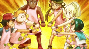 Mallow with Lillie, Lana, Ash, Sophocles and Kiawe