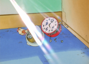 Ash accidentally tosses his alarm clock