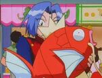 James was fooled by the Magikarp Salesman twice into buying a Magikarp. The second time, he was fooled into buying a Magikarp that was disguised as a Feebas.