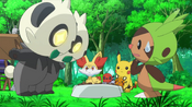 The two Pancham want Chespin's food