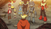 Ash's friends and Clembot meeting Blaziken Mask