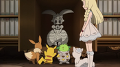 Magearna being introduced to Sandy, Pikachu, Shaymin, Togedemaru, Snowy