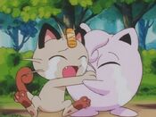 Jigglypuff and Meowth cry and hug