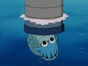 Omanyte is sucked into the tank