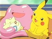 Togepi sleeping on Duplica's Ditto in the Japanese version